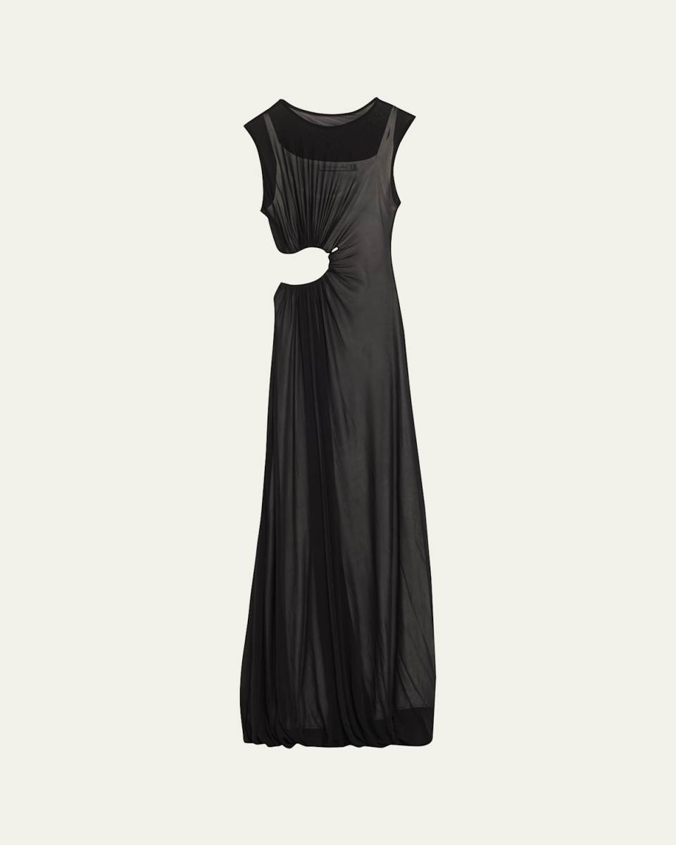 Ruched Paisley Cutout Maxi Bubble Dress